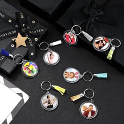 10/30/50/100Sets Acrylic Photo Frame Keychain With Tassels Snap-In Custom Insert Photo Acrylic Blank Keyring Clear Blank Keyring
