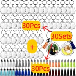 10/30/50/100Sets Acrylic Photo Frame Keychain With Tassels Snap-In Custom Insert Photo Acrylic Blank Keyring Clear Blank Keyring