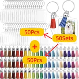 10/30/50/100Sets Acrylic Photo Frame Keychain With Tassels Snap-In Custom Insert Photo Acrylic Blank Keyring Clear Blank Keyring