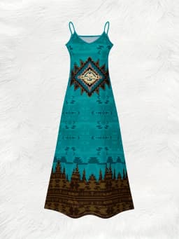 Women Vintage Tribal Print V Neck Slip Dress Summer Casual Dress Lightweight Breathable Fabric All Season Elegant Formal or