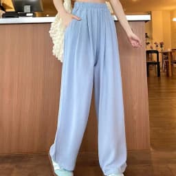 Summer Women Sweet Colorful Ice Silk Pants Lady Baggy Versatile Elastic Straight Leg Trousers Female Wide Leg High Waisted Pants