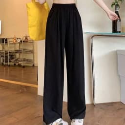 Summer Women Sweet Colorful Ice Silk Pants Lady Baggy Versatile Elastic Straight Leg Trousers Female Wide Leg High Waisted Pants