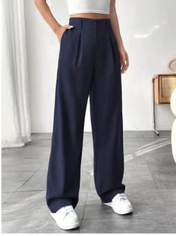 Women High Waist Straight Leg Trousers Slim Fit Solid-coloured Pleated Suit Trousers with Pockets Office Classic Casual Pants