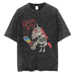 Washed Vintage Punk Band Green Day Cartoon Funny Merch T-shirt Men Women Clothing Rock Oversized T Shirts Men's Fashion T-shirts