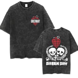 Washed Vintage Punk Band Green Day Cartoon Funny Merch T-shirt Men Women Clothing Rock Oversized T Shirts Men's Fashion T-shirts