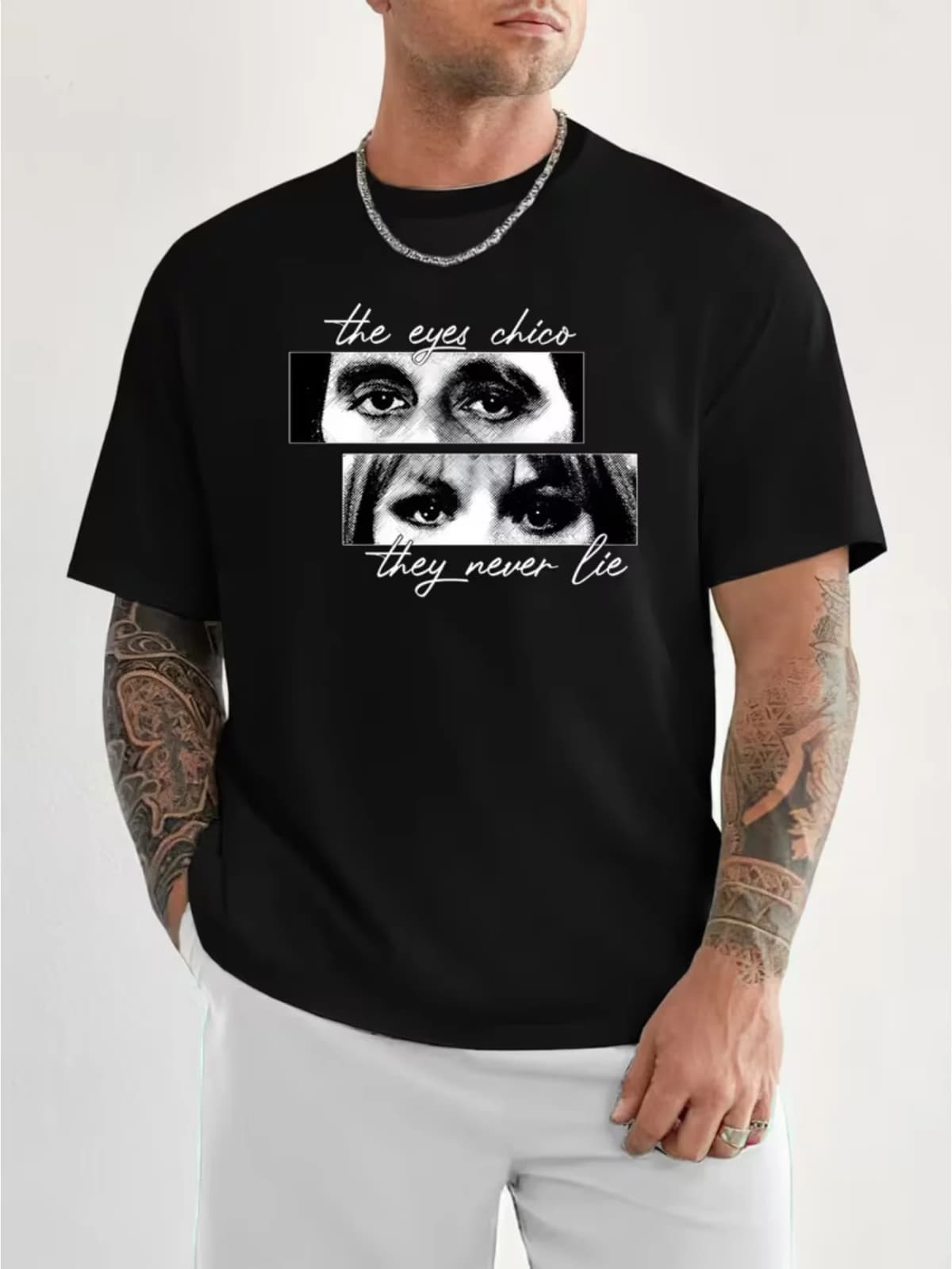 Men's Scarface The Eyes Chico They Never Lie T Shirt Cotton Tee Women Spring Summer Oversized Top Loose Vintage Harajuku Hip Hop