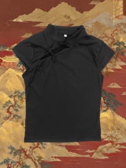 Casual Retro New Chinese Style Niche Design Buckle T-shirt Fashionable Spicy Girl Slim Cheongsam Collar Short Sleeved Women Tops