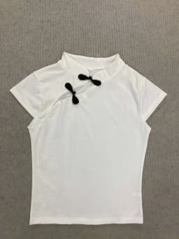 Casual Retro New Chinese Style Niche Design Buckle T-shirt Fashionable Spicy Girl Slim Cheongsam Collar Short Sleeved Women Tops