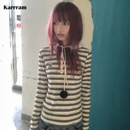 Karrram Japanese Y2k Striped Knit T-shirt Vintage Harajuku Long Sleeve Knitted Tops Korean 2000s Style Knitwear American Retro
