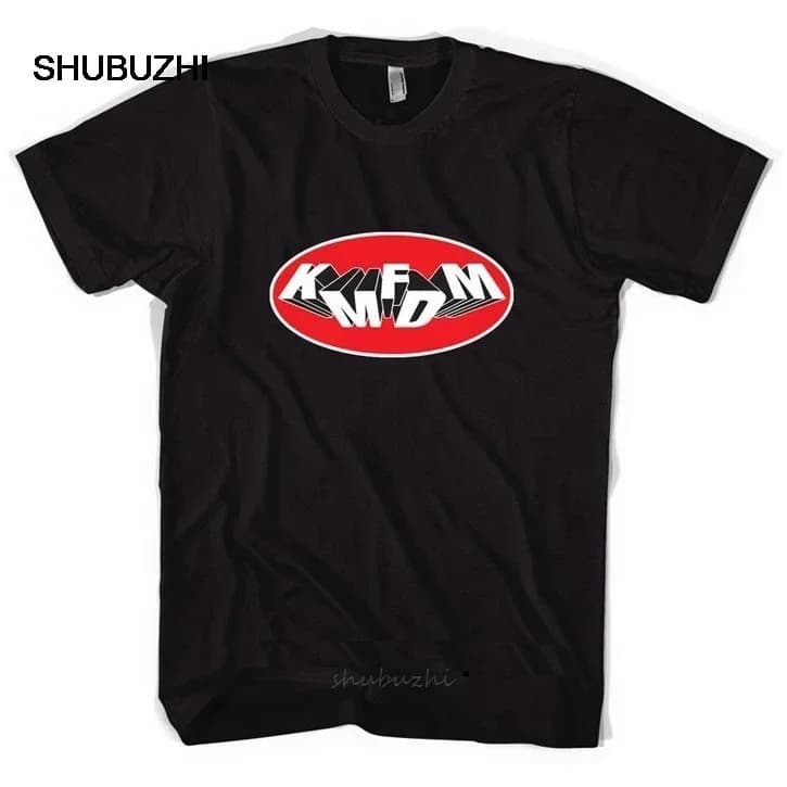 Funny Men T Shirt White T-shirt Black Tee KMFDM Oval Logo T-shirt Hip Hop Clothing Cotton Short Sleeve Plus Size Top Tee