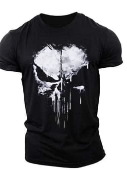 Skull Splash Paint Men Cotton TShirt Grunge Streetwear Athleisure Black White Graphic Tee Summer Short Sleeve Top