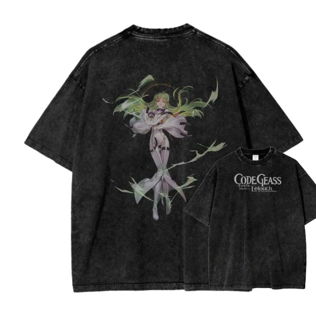 2026 New ACID WASH TEE Code Geass Anime Printed T-shirt Men's and Women's Washed T-shirt High Quality Vintage Cotton T-shirt Top