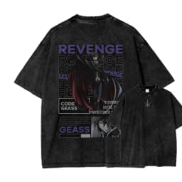 2026 New ACID WASH TEE Code Geass Anime Printed T-shirt Men's and Women's Washed T-shirt High Quality Vintage Cotton T-shirt Top