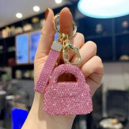 Rhinestone Clay Mini Handbag Keychain, Full Crystal Luxury Car Key Ring, Sparkly Bag Charm