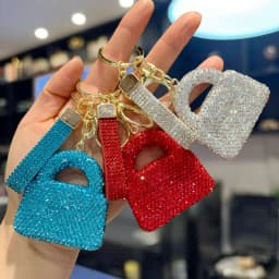 Rhinestone Clay Mini Handbag Keychain, Full Crystal Luxury Car Key Ring, Sparkly Bag Charm