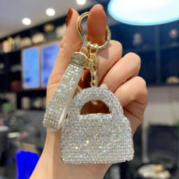 Rhinestone Clay Mini Handbag Keychain, Full Crystal Luxury Car Key Ring, Sparkly Bag Charm