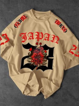 Men's Oversized Japan 23 Print T-Shirt Red Spider Lily Higanbana Graphic Short Sleeve Tee Gothic Streetwear Tops