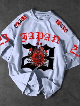 Men's Oversized Japan 23 Print T-Shirt Red Spider Lily Higanbana Graphic Short Sleeve Tee Gothic Streetwear Tops