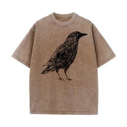 Sketch Bird Graphic Crew Neck Washed Tshirts Mother Day Tees Short Sleeve Classic 100% Cotton Funny Washed Tees Outdoor Adult