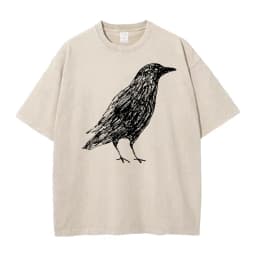 Sketch Bird Graphic Crew Neck Washed Tshirts Mother Day Tees Short Sleeve Classic 100% Cotton Funny Washed Tees Outdoor Adult