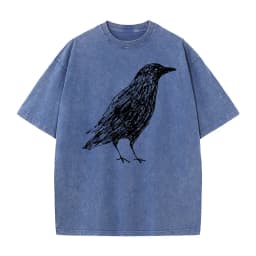 Sketch Bird Graphic Crew Neck Washed Tshirts Mother Day Tees Short Sleeve Classic 100% Cotton Funny Washed Tees Outdoor Adult