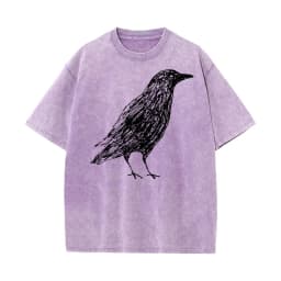 Sketch Bird Graphic Crew Neck Washed Tshirts Mother Day Tees Short Sleeve Classic 100% Cotton Funny Washed Tees Outdoor Adult