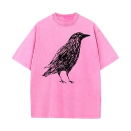 Sketch Bird Graphic Crew Neck Washed Tshirts Mother Day Tees Short Sleeve Classic 100% Cotton Funny Washed Tees Outdoor Adult