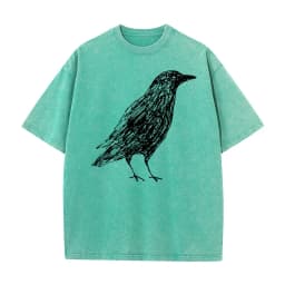 Sketch Bird Graphic Crew Neck Washed Tshirts Mother Day Tees Short Sleeve Classic 100% Cotton Funny Washed Tees Outdoor Adult