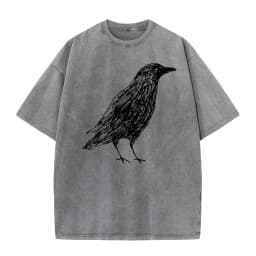 Sketch Bird Graphic Crew Neck Washed Tshirts Mother Day Tees Short Sleeve Classic 100% Cotton Funny Washed Tees Outdoor Adult