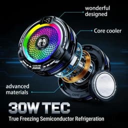 FS18 Mobile Phone Cooler 30W AI Smart Temperature Control TEC Semiconductor Cooling Fan Radiator with RGB Light for IOS Android