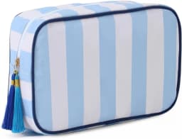 Large Striped Portable Cosmetic Bag For Women Tassel Zipper Makeup Bag Large Capacity Pouch Bags Casual Tote with Zipper Closure