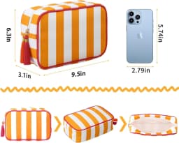 Large Striped Portable Cosmetic Bag For Women Tassel Zipper Makeup Bag Large Capacity Pouch Bags Casual Tote with Zipper Closure