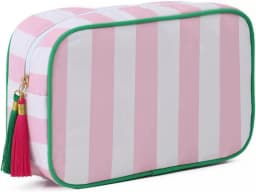 Large Striped Portable Cosmetic Bag For Women Tassel Zipper Makeup Bag Large Capacity Pouch Bags Casual Tote with Zipper Closure
