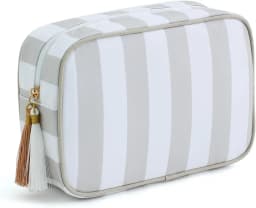 Large Striped Portable Cosmetic Bag For Women Tassel Zipper Makeup Bag Large Capacity Pouch Bags Casual Tote with Zipper Closure