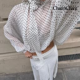 CharmChant Women's Polka Dot Sheer Chiffon Oversized Shirt & Maxi Skirt 2 Piece Set Spring 2026 Retro Elegant Chic Party Outfits