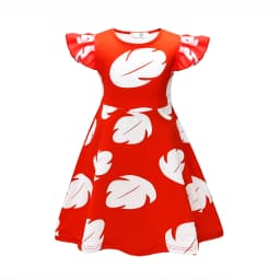 Hawaiian Girl Red Frock with White Feather Summer Casual Beach Dress Costume Play Cute Ohana Spirit Role Playing Apparel 2-12Yrs