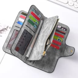 The new design is a highlight Women's Long Wallet features multiple card slots a coin pocket and a cell phone pouch Perfect gift