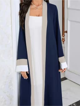 Women's Casual Elegant Ramadan Open-Neck Long-Sleeved Dress Color-Block Slim-Fit Extra-Long Fashionable Muslim Women's Wear
