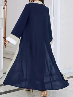 Women's Casual Elegant Ramadan Open-Neck Long-Sleeved Dress Color-Block Slim-Fit Extra-Long Fashionable Muslim Women's Wear
