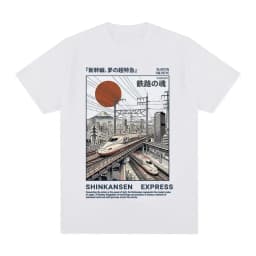 Shinkansen Express Train Illustration T-shirt Retro Japanese Style Rail Vintage Poster T shirt Short Sleeve Cotton Casual Tshirt