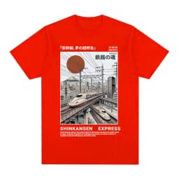 Shinkansen Express Train Illustration T-shirt Retro Japanese Style Rail Vintage Poster T shirt Short Sleeve Cotton Casual Tshirt