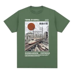 Shinkansen Express Train Illustration T-shirt Retro Japanese Style Rail Vintage Poster T shirt Short Sleeve Cotton Casual Tshirt