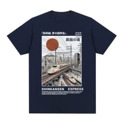 Shinkansen Express Train Illustration T-shirt Retro Japanese Style Rail Vintage Poster T shirt Short Sleeve Cotton Casual Tshirt