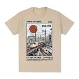 Shinkansen Express Train Illustration T-shirt Retro Japanese Style Rail Vintage Poster T shirt Short Sleeve Cotton Casual Tshirt