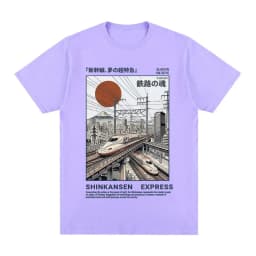 Shinkansen Express Train Illustration T-shirt Retro Japanese Style Rail Vintage Poster T shirt Short Sleeve Cotton Casual Tshirt