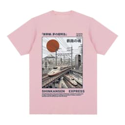 Shinkansen Express Train Illustration T-shirt Retro Japanese Style Rail Vintage Poster T shirt Short Sleeve Cotton Casual Tshirt