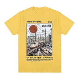 Shinkansen Express Train Illustration T-shirt Retro Japanese Style Rail Vintage Poster T shirt Short Sleeve Cotton Casual Tshirt