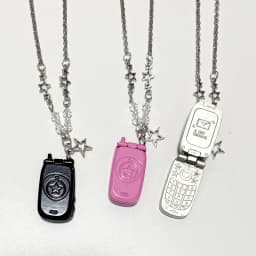 Punk 90s Aesthetic Pink Phone Pendant Necklace for Women Cartoon Goth Star Beads Pendant Y2K Necklace Jewelry Harajuku Fashion