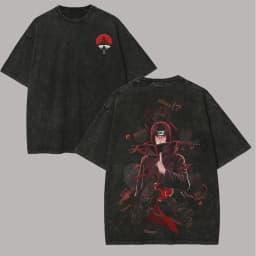 Itachi T Shirt Naruto Men Acid Wash Back Print Akatsuki Crow Anime Graphic Cotton Streetwear Brother Uchiha Vintage Bootleg Tee