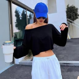 Women Slash Neck Long Sleeve T-shirt Casual Solid Drop Sleeves Off Shoulder Crops Tees Elastic Loose Streetwear Club T-Shirts